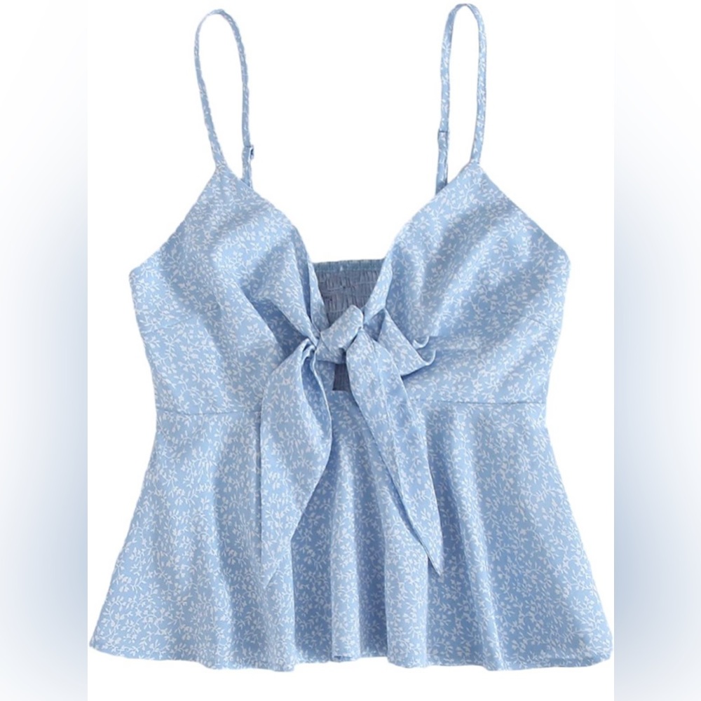 Light Blue Flowy Tank Top with Floral Design